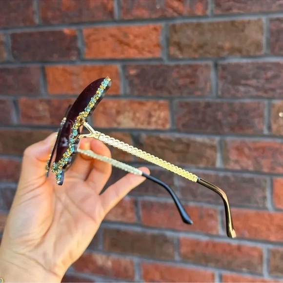 Butterfly Navy Blue Crystal Sunglasses - Picture 4 of 14